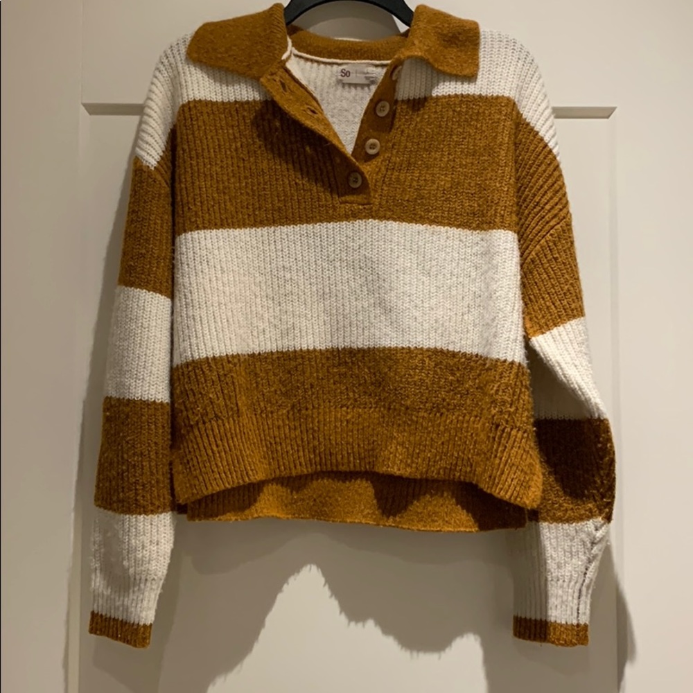 Rugby, polo sweater in white and burnt orange